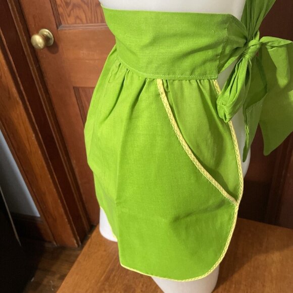 Vintage Green Yellow Tie Waist Pocket Apron - Picture 2 of 5